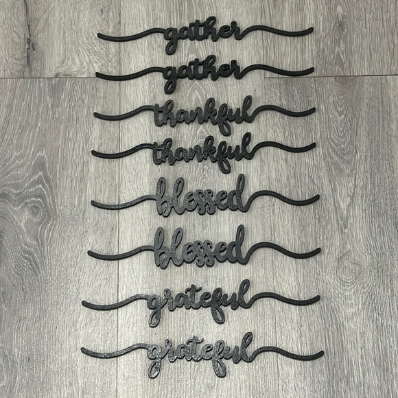 Grateful Thankful Gather Blessed Black Wood Cut Out Table Decor Script Writing - Picture 2 of 16